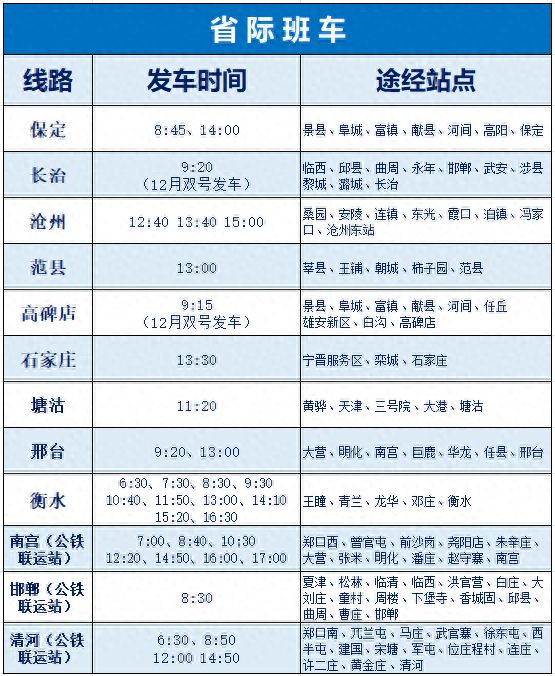 德州汽车总站发布最新班次时刻表