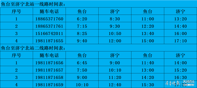 收藏起来！鱼台汽车站发布线路班车最新时刻表