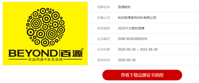 百源板材荣膺“2020中国十大板材品牌”荣誉称号