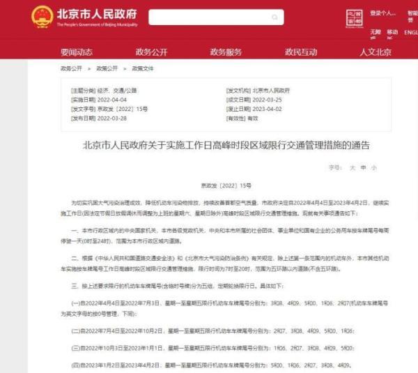 北京司机：速度关注！新一轮尾号限行时间表公布