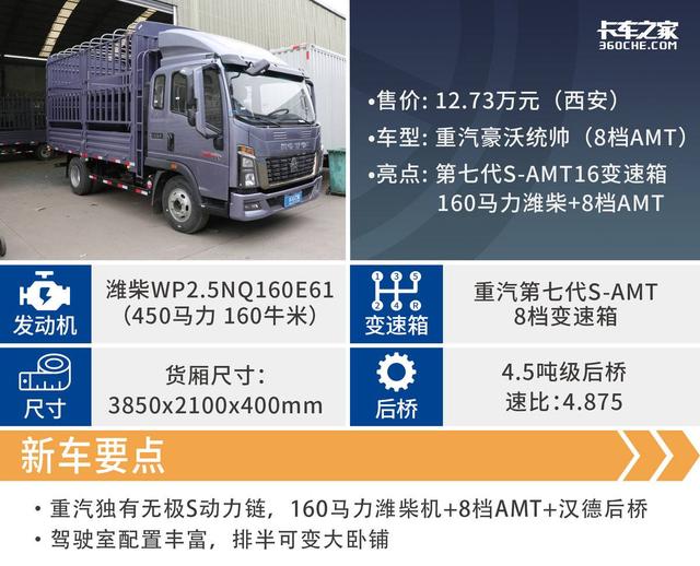 首款8挡AMT轻卡，配160马力潍柴机，新统帅报价12.7万